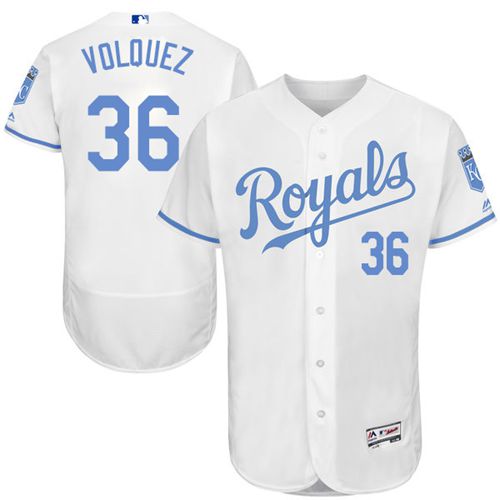 Royals #36 Edinson Volquez White Flexbase Authentic Collection Father's Day Stitched MLB Jersey - Click Image to Close